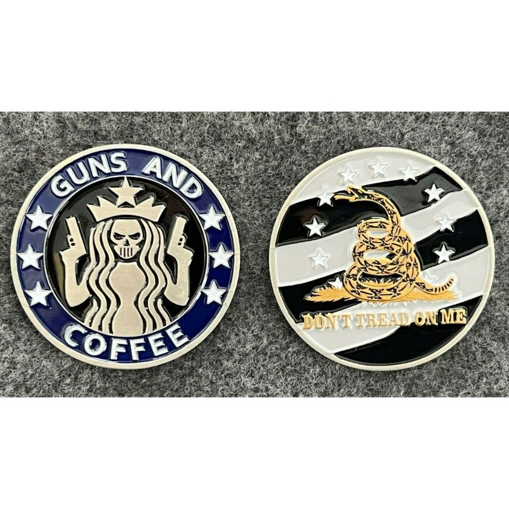 Guns and Coffee - Don't Tread On Me Challenge Coin 1.75"